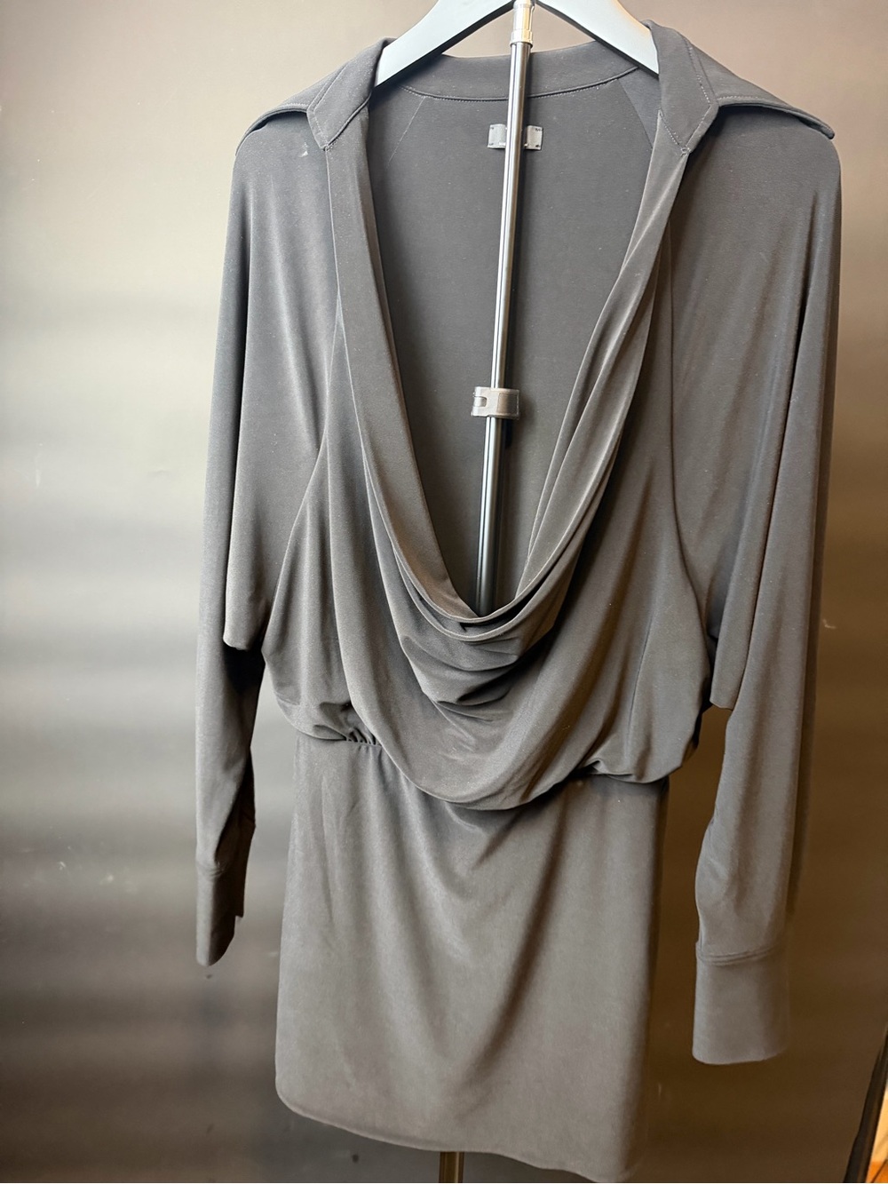 Cowl-Neck Long Sleeve Sweater Dress - Gray